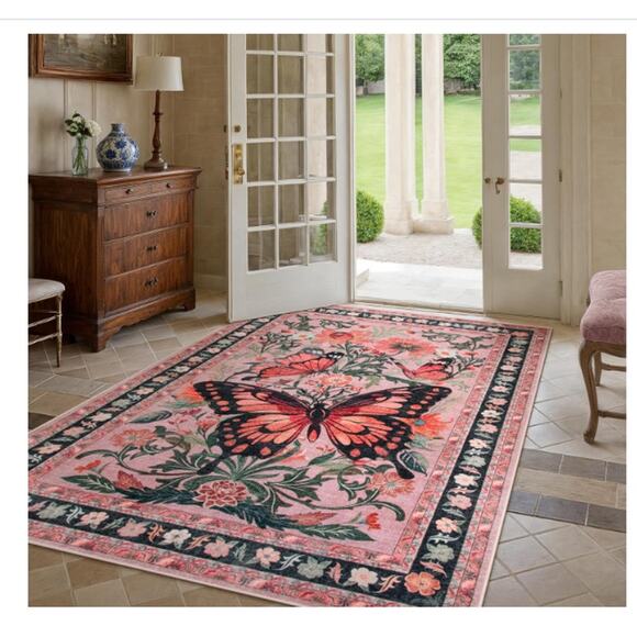 Butterfly 5x7 Machine Washable Rug Ultra-Thin Non Slip Low pile - Picture 6 of 8